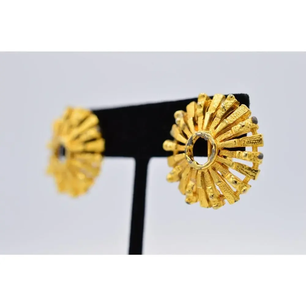 Celebrity Vintage Clip On Earrings Brushed Gold Abstract Chunky Signed 1980s 9E